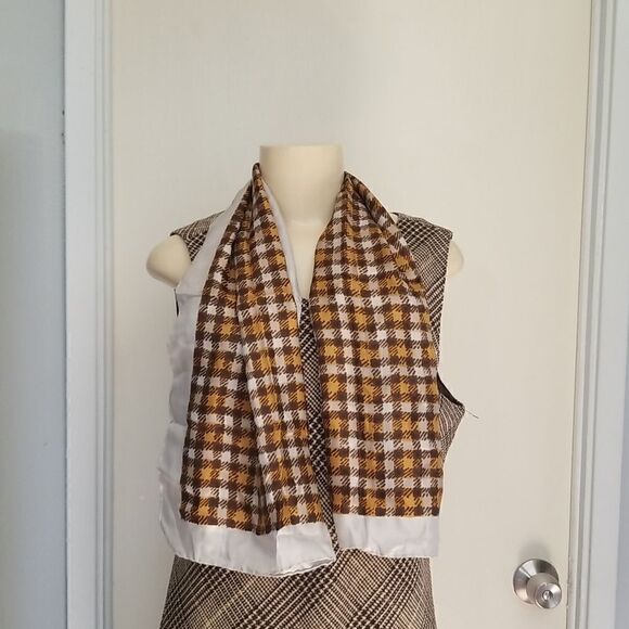 GLENTEX 100% SILK Scarf made in Japan Rectangles + vintage wool dress medium - Picture 8 of 13
